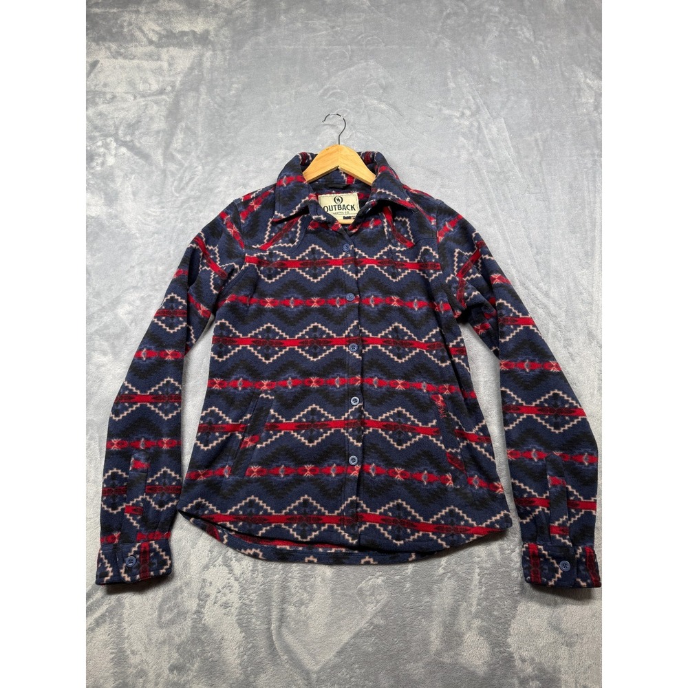Outback Trading Eleanor Big Shirt Women SM Navy Aztec Pattern Soft Fleece 42185